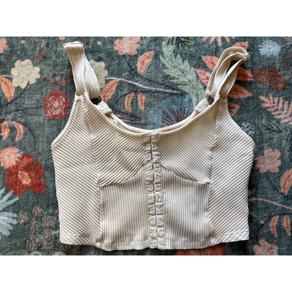 Mustard Seed Cream Ribbed Corset Crop Top Hook Eye S19165 Cream Womens‎ Medium